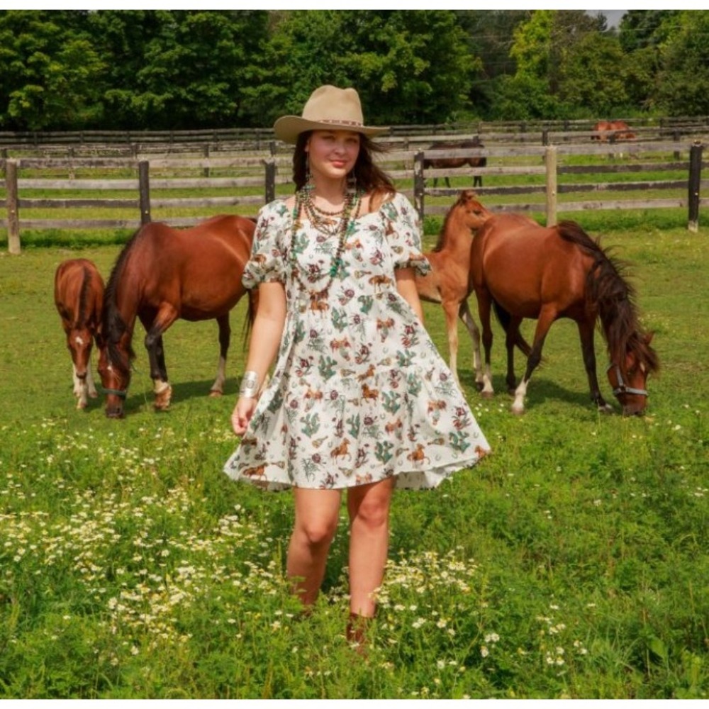 Tasha Polizzi Western Horse Cactus Print Cotton Mini Dress XL White